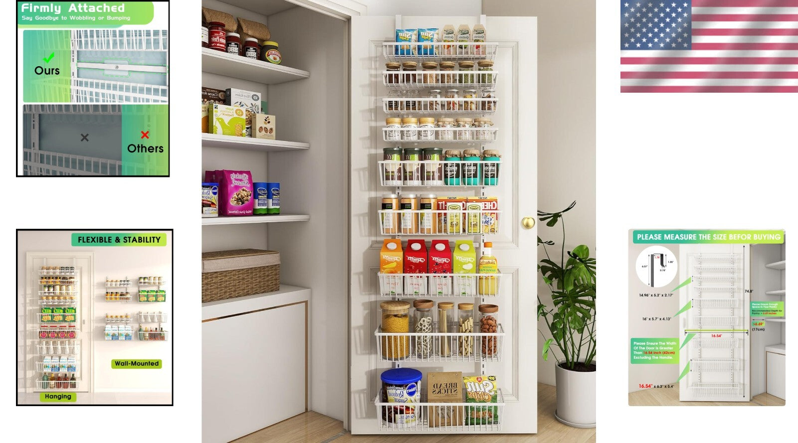 9-Tier White Hanging Shelves with Adjustable Baskets – Perfect for Pantry & More