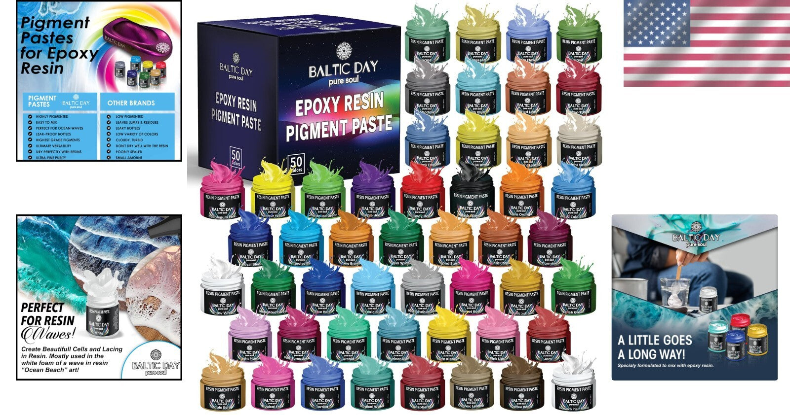 50-Piece Epoxy Resin Pigment Paste Set for Vibrant Arts & Crafts - 10g Jars