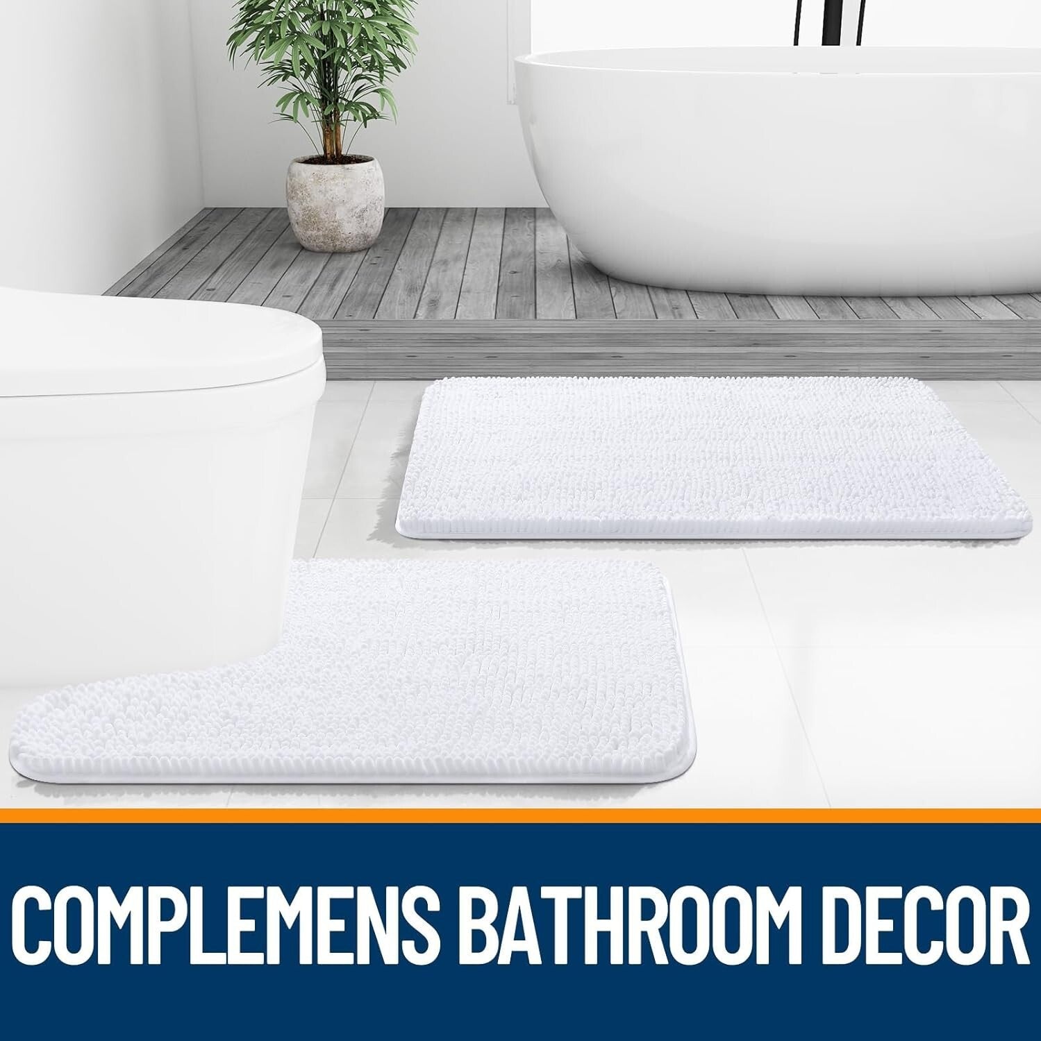 Elegant 3-Piece Bath Rug Set - High Pile Chenille Mats for Luxurious Comfort