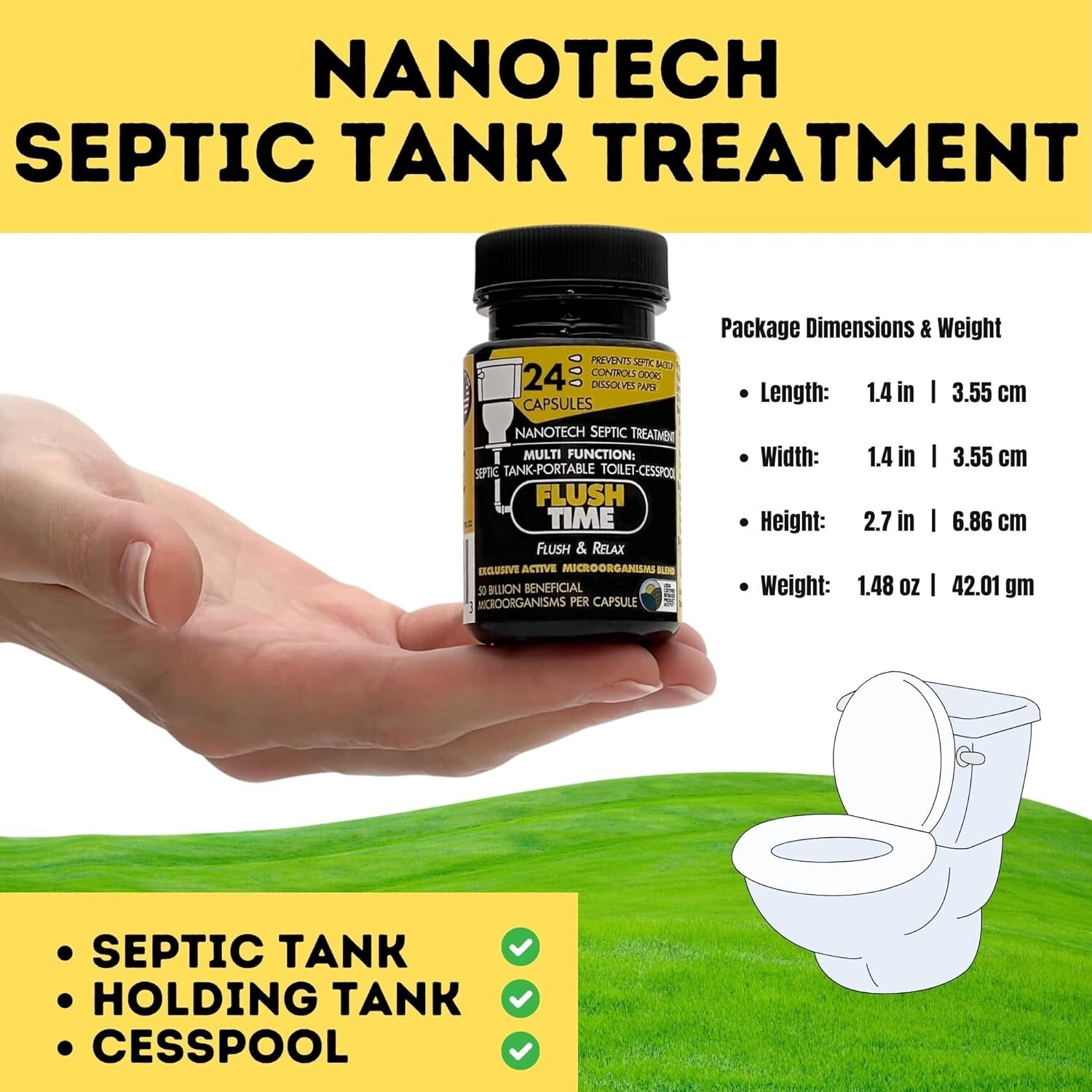 Beneficial Bacteria Septic Tank Treatment Capsules | 2-Year Supply Made in USA