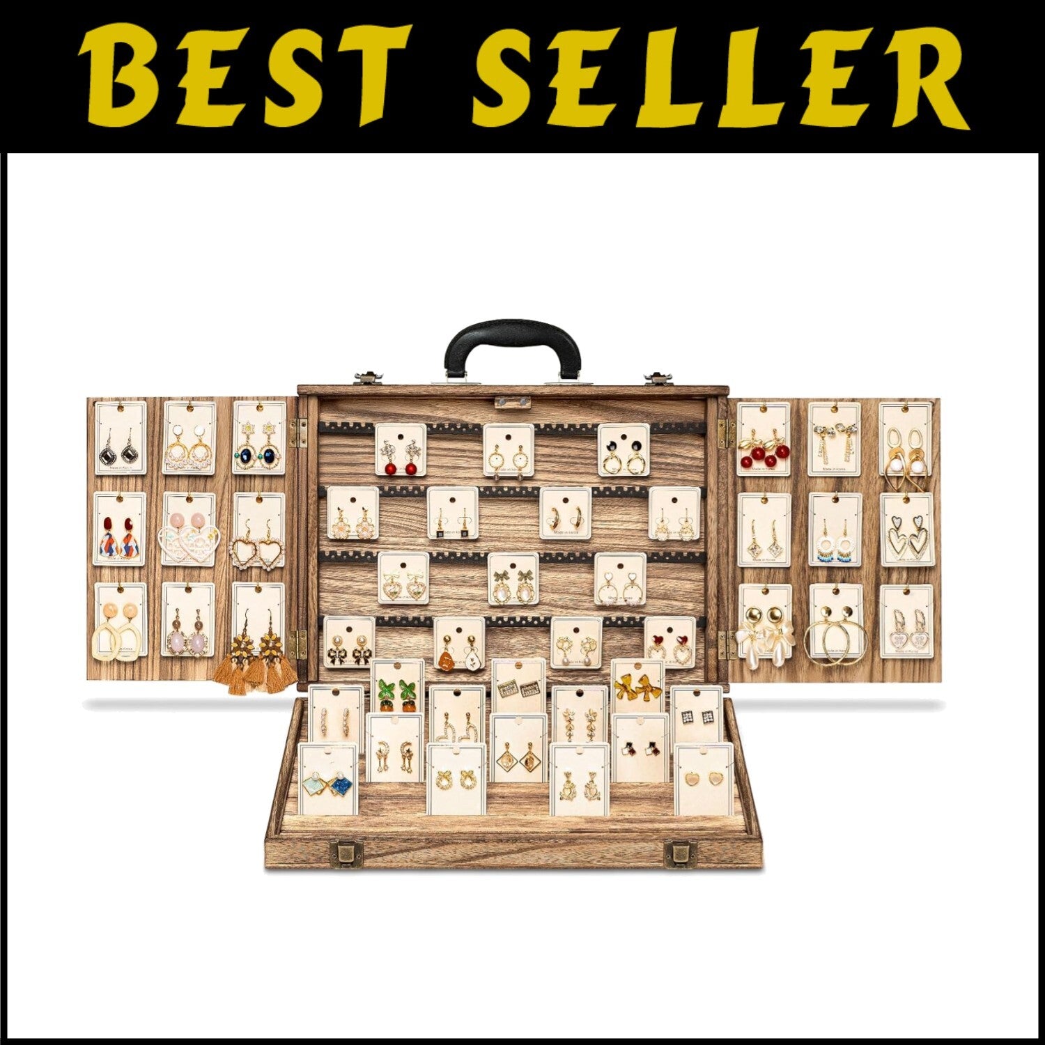 Rustic Jewelry Display Case for Earrings, Necklaces & Bracelets – Large Capacity