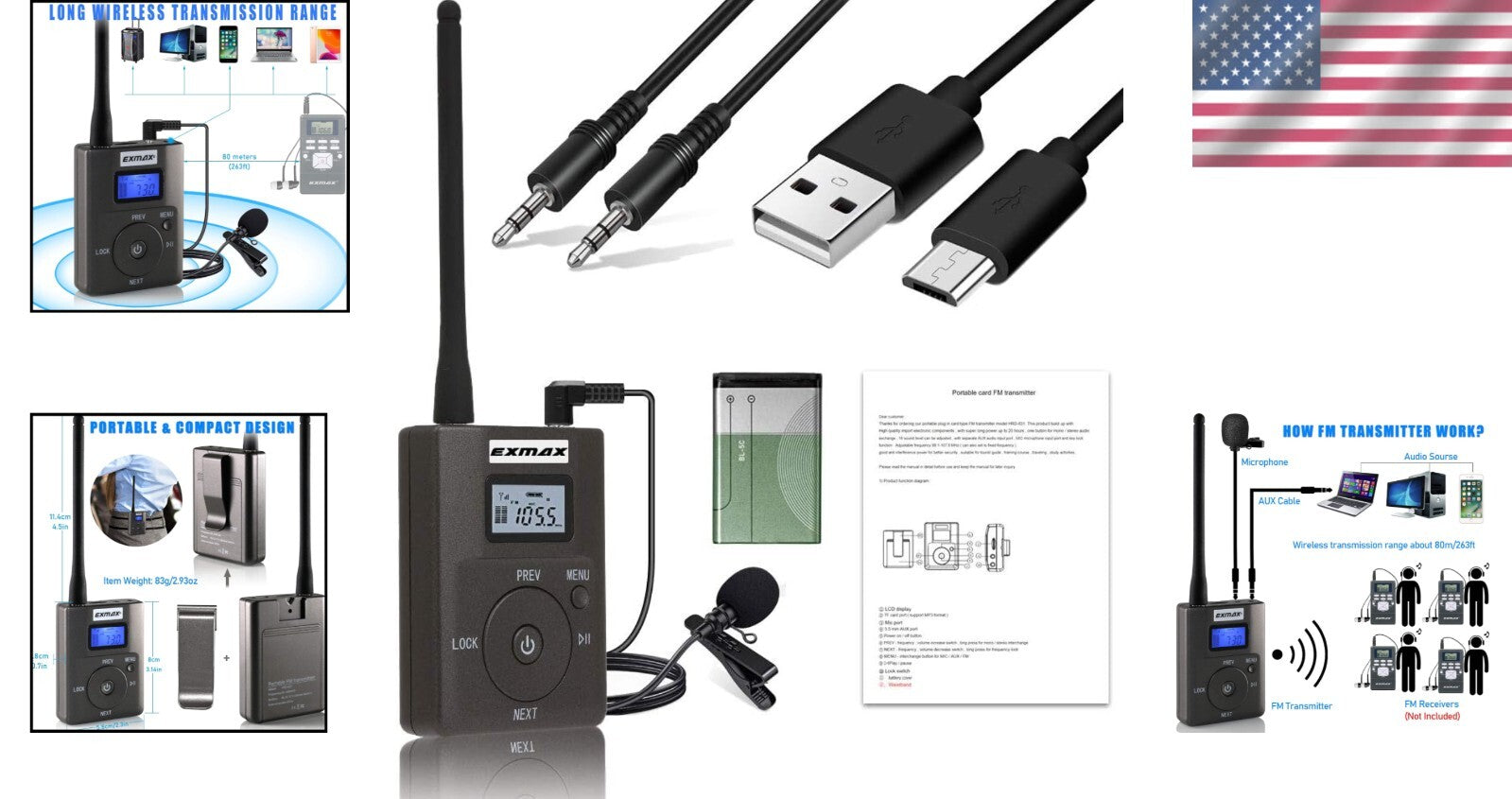Stereo Wireless FM Transmitter - Supports AUX & TF Card, Ideal for Presentations