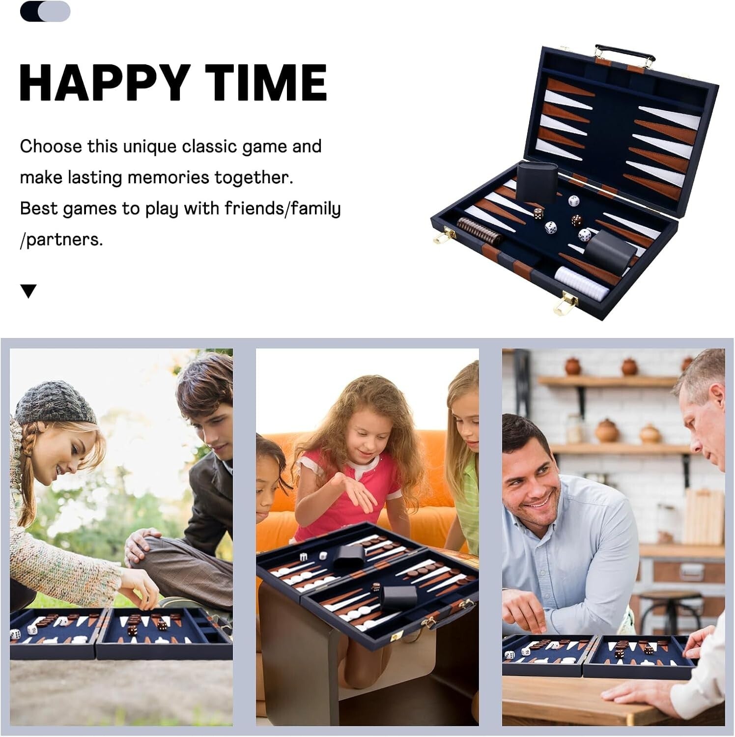Premium Leather Backgammon Set - Classic 15-Inch Portable Game in Navy