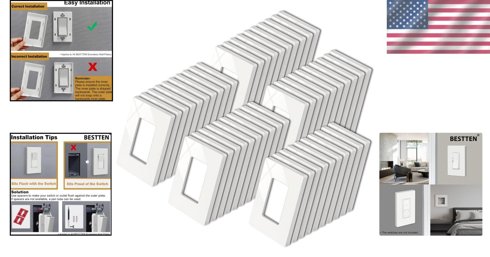 Screwless Wall Plate Pack of 50 - Rectangular 1 Gang Gloss Off White Covers
