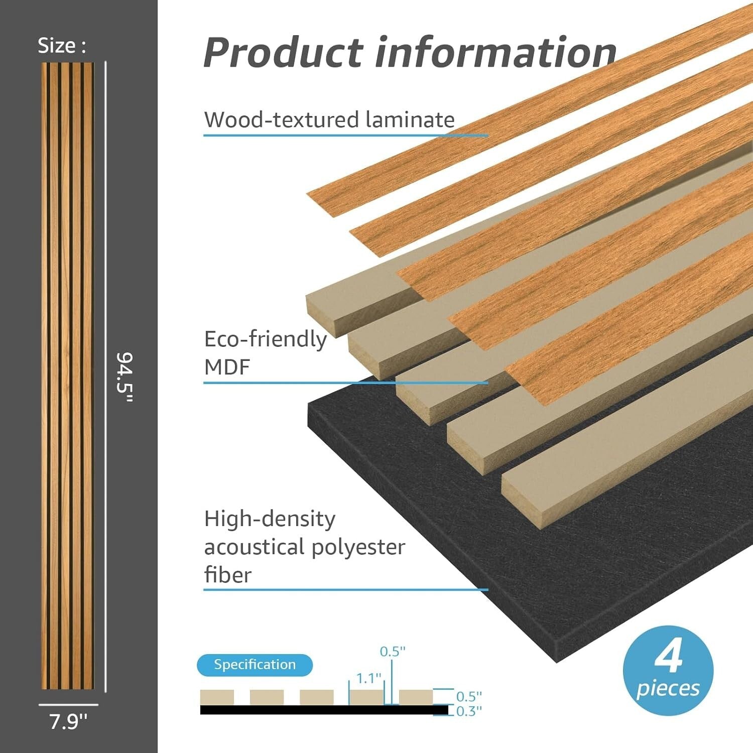 Eco-Friendly 4-Piece Acoustic Wood Slat Panels for Enhanced Home Aesthetics