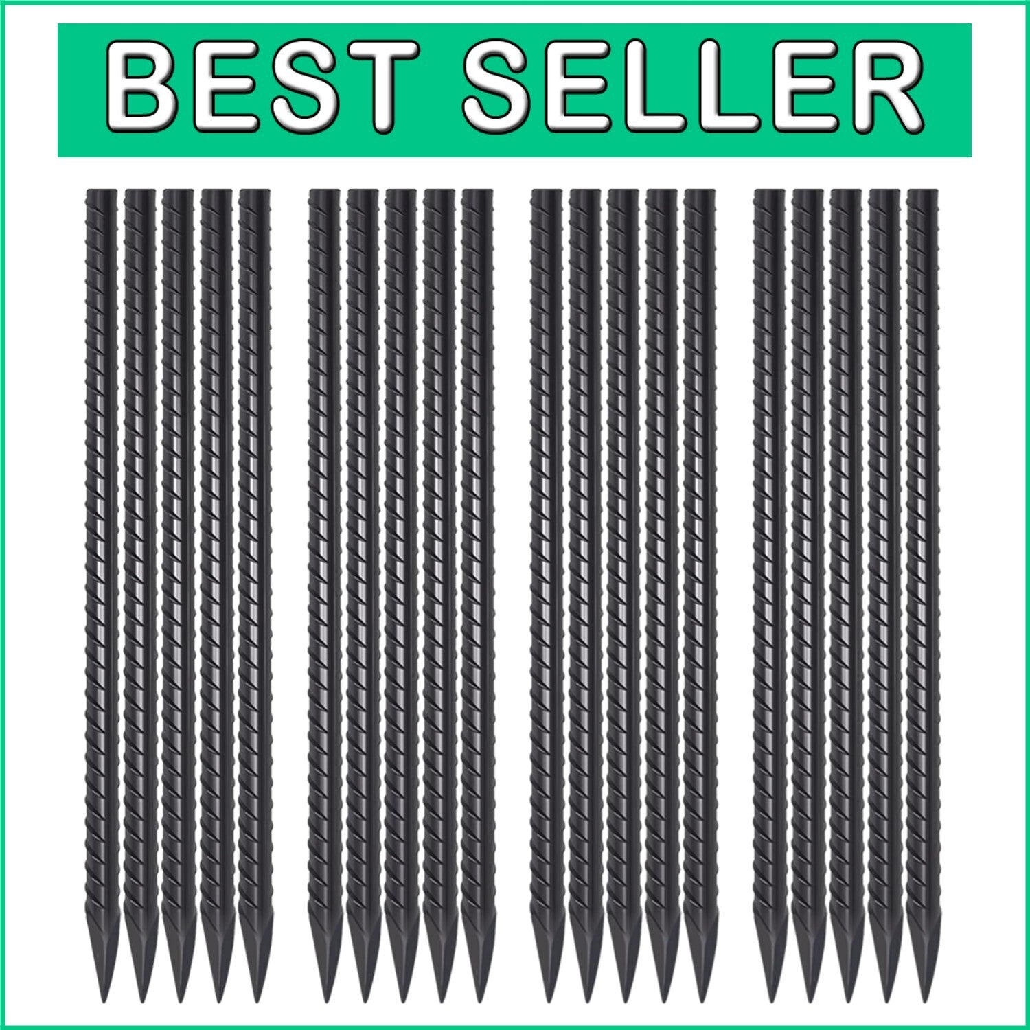 20-Piece 24 Inch Alloy Steel Rebar Stakes - Rust-Free Plant Anchors for Garden