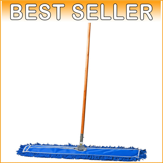 Durable 36In Blue Cotton Dust Mop with Wooden Handle for Heavy-Duty Cleaning