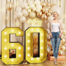 Load image into Gallery viewer, Illuminated 4FT Glitter Gold Number 60 Foam Board Kit - Retro Party Decor