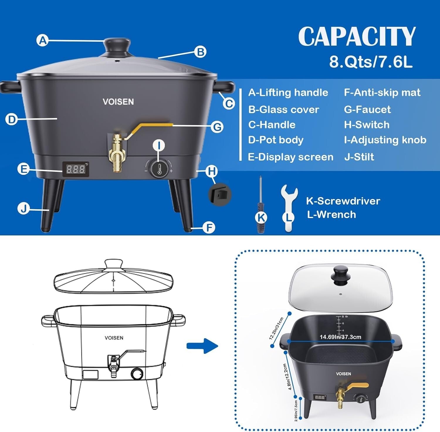 Efficient 8 Quart Wax Melter with Brass Spout and Heat Control for Creatives