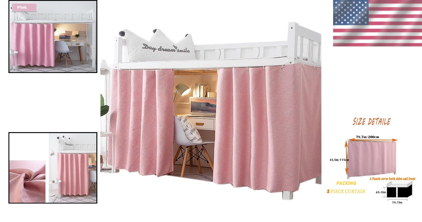 2 Panel Waterproof Bunk Bed Curtains - Stylish Blackout Canopy for Privacy