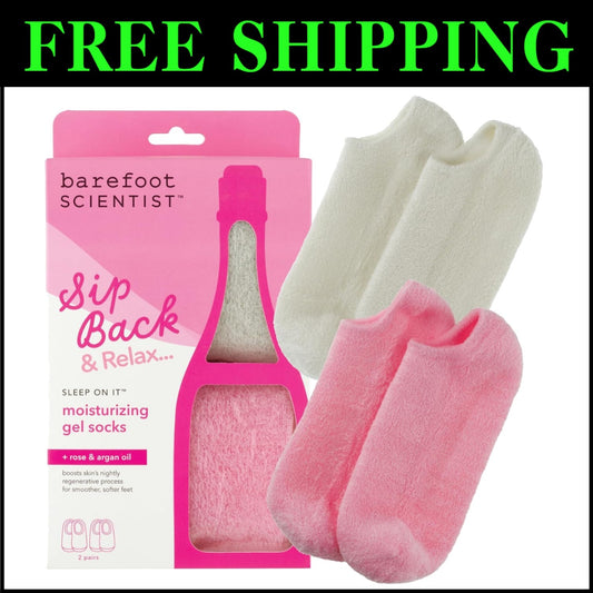 Hydrating Gel Socks 2-Pack for Overnight Moisturizing Therapy – Pink & White