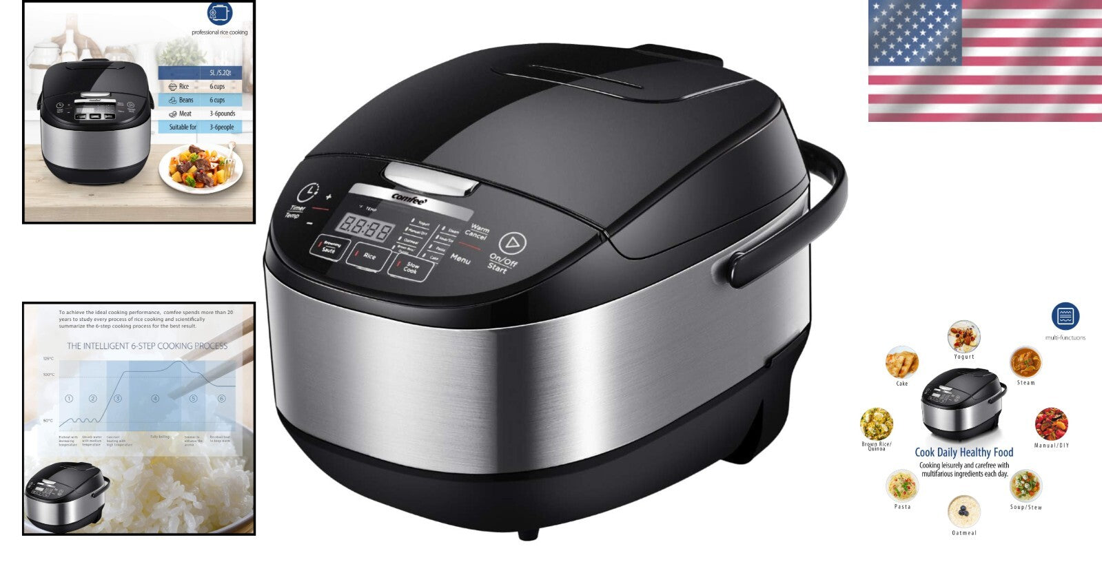 Programmable Japanese Rice Cooker - 10 Cups Uncooked, Keep Warm & Delay Timer