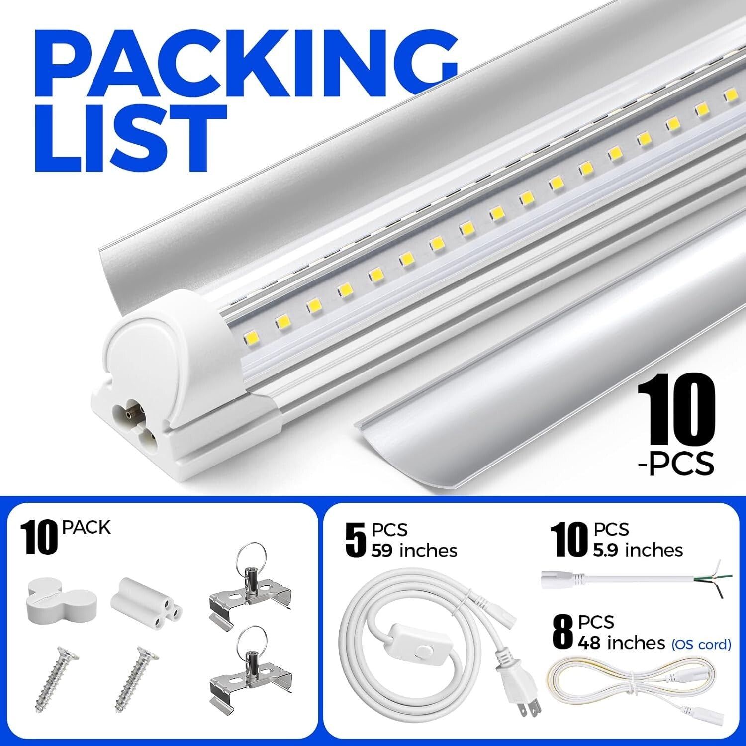 Ultra Bright Linked 4FT LED Ceiling Lights - 40W, Ideal for Workspaces, 10 Pack