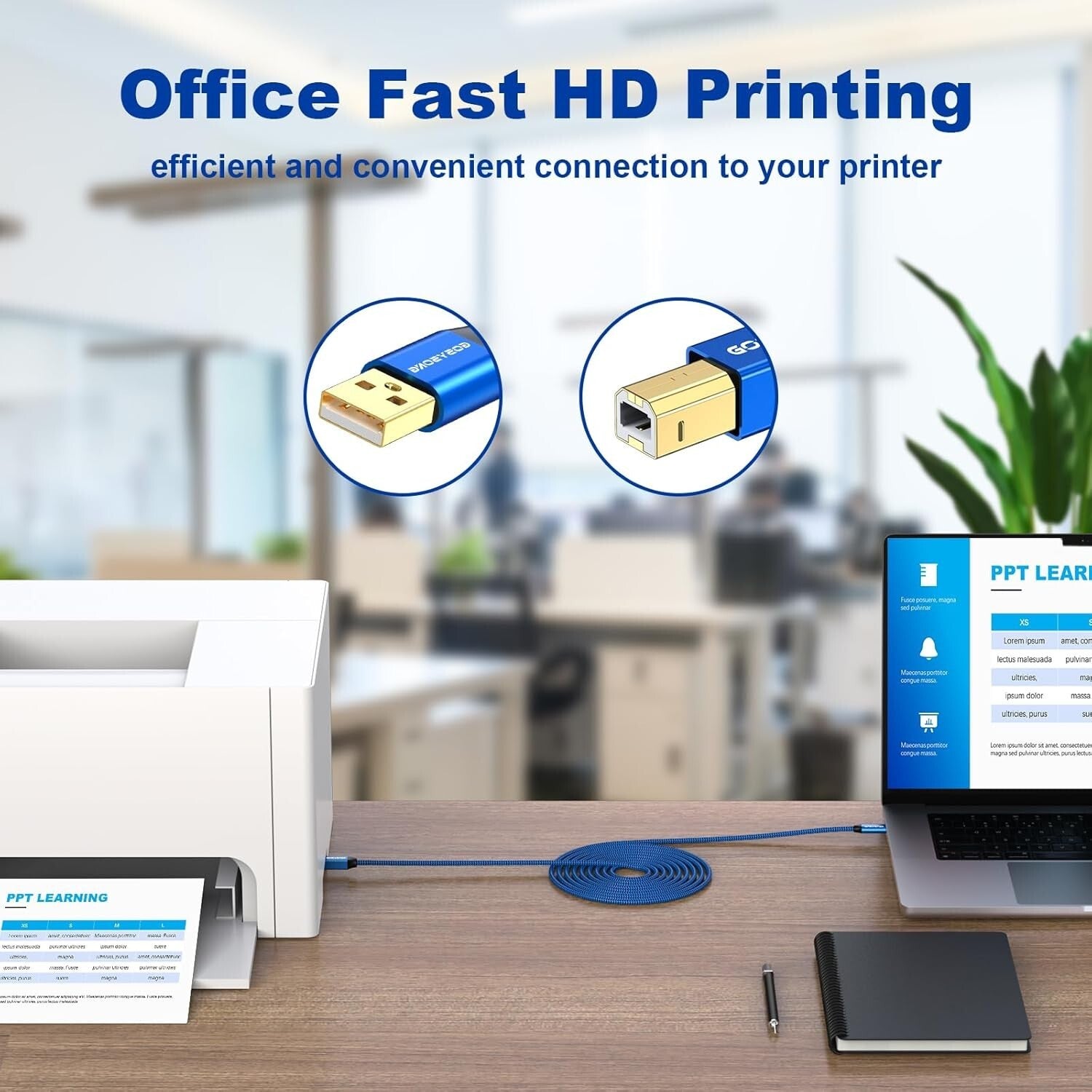 100ft USB 2.0 Type A to B Cable - High-Speed Compatibility with Multiple Devices