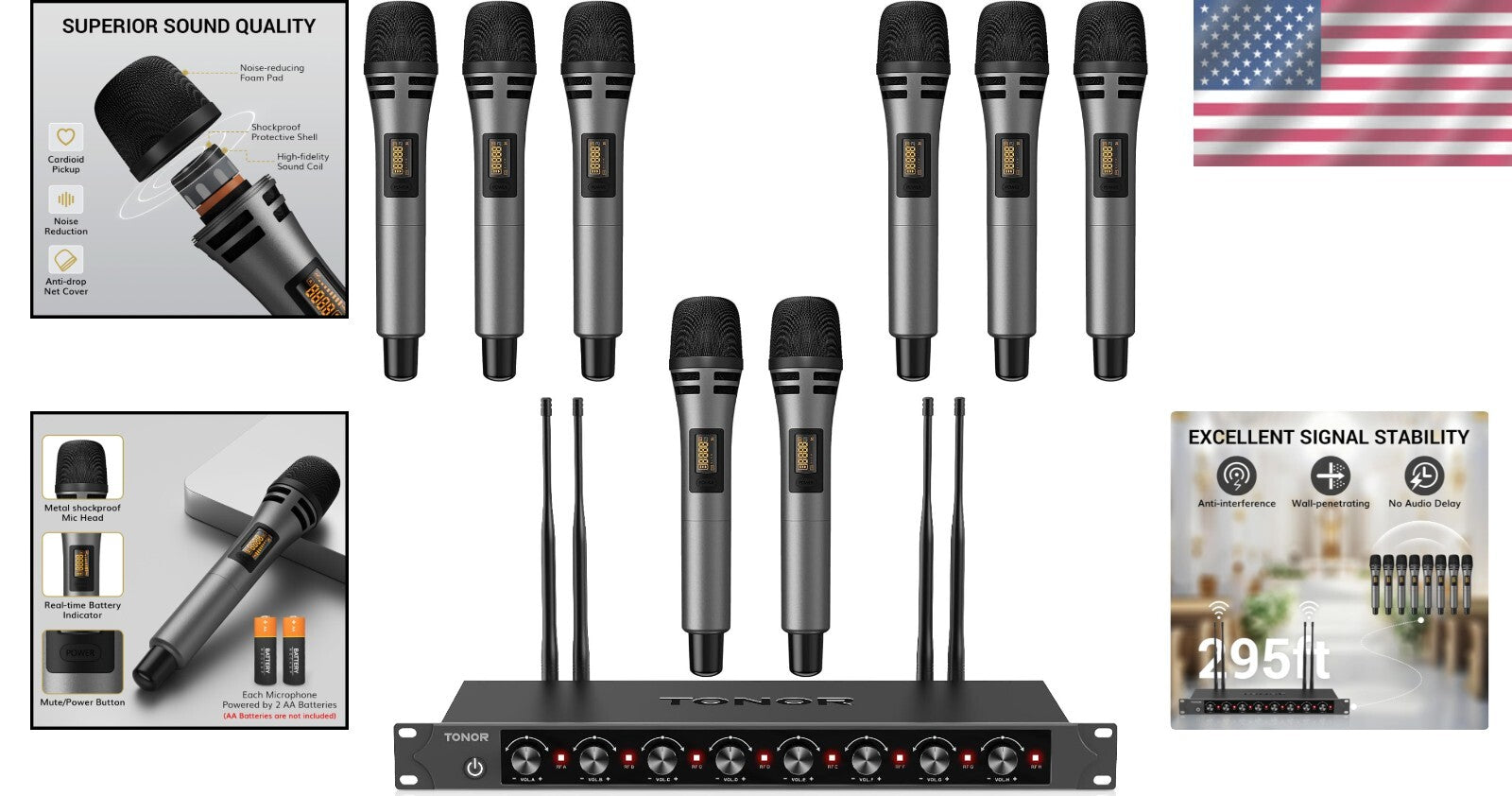 Professional Wireless Microphone System, 8x12 Channel UHF - Perfect for Events