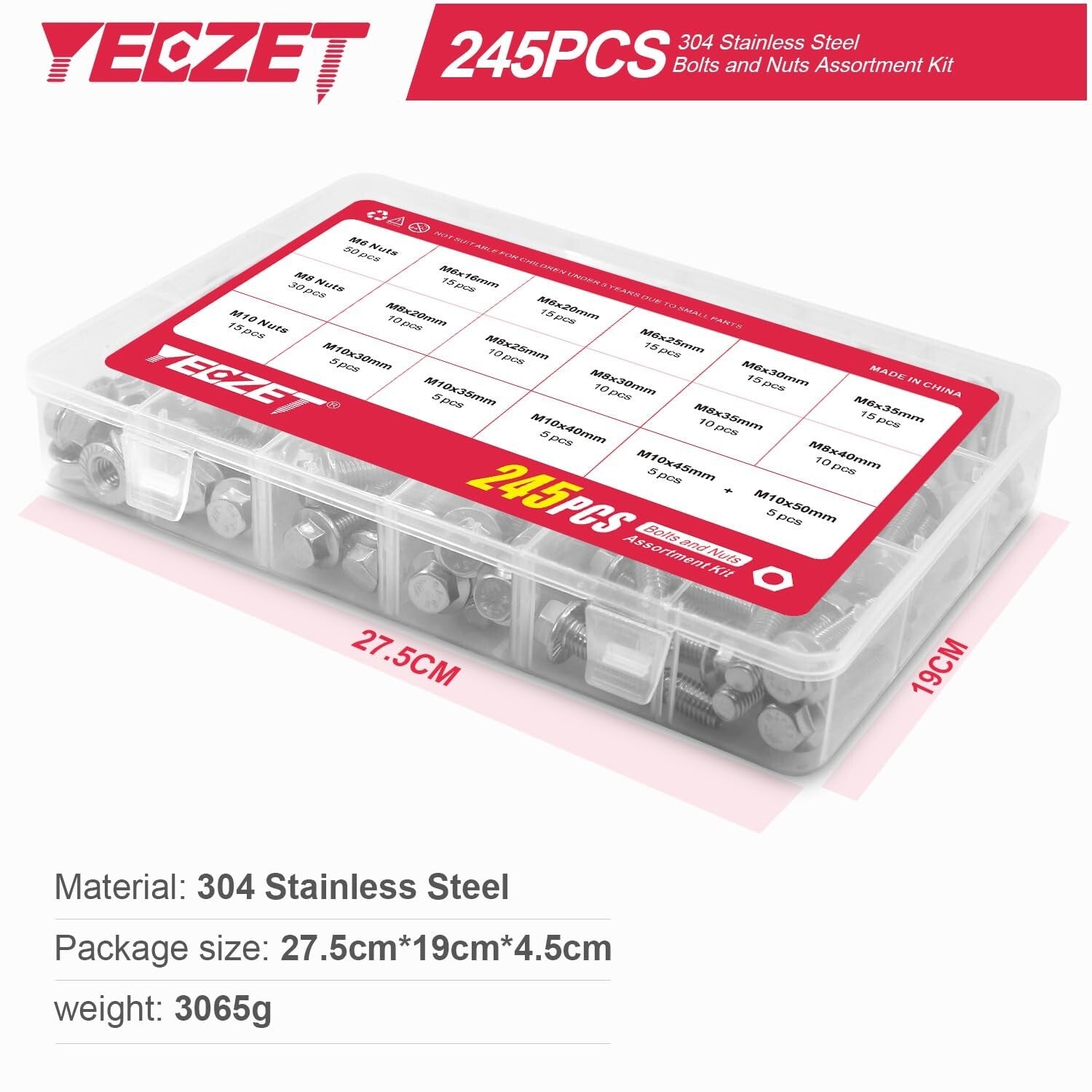 Durable 245PCS M6 M8 M10 Flanged Bolts and Nuts Set - Corrosion Resistant Kit