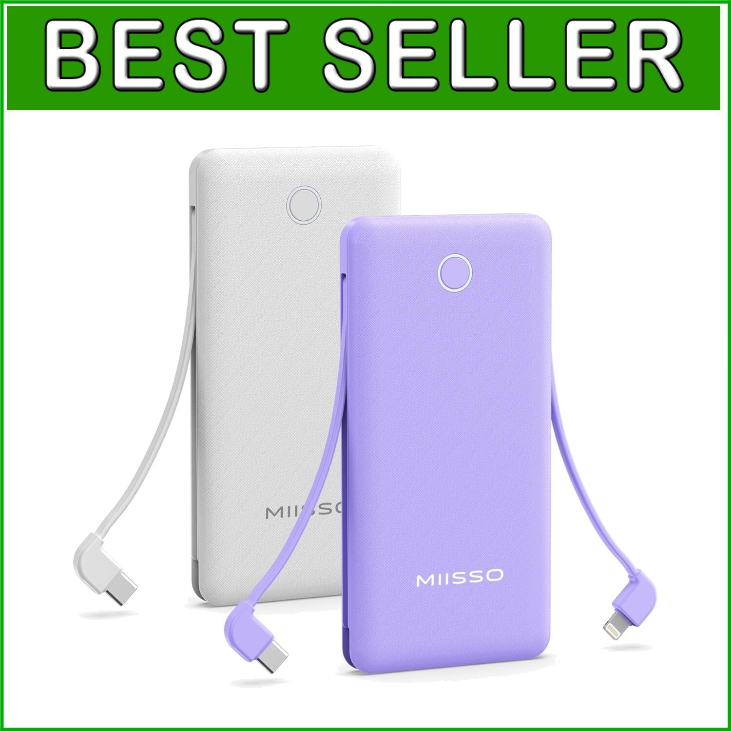 Dual-Pack 10000mAh Slim Power Bank with Built-in Cables, Travel Ready & Stylish