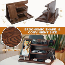 Load image into Gallery viewer, Multifunctional Wood Phone Docking Station - Elegant Organizer in Chestnut Brown