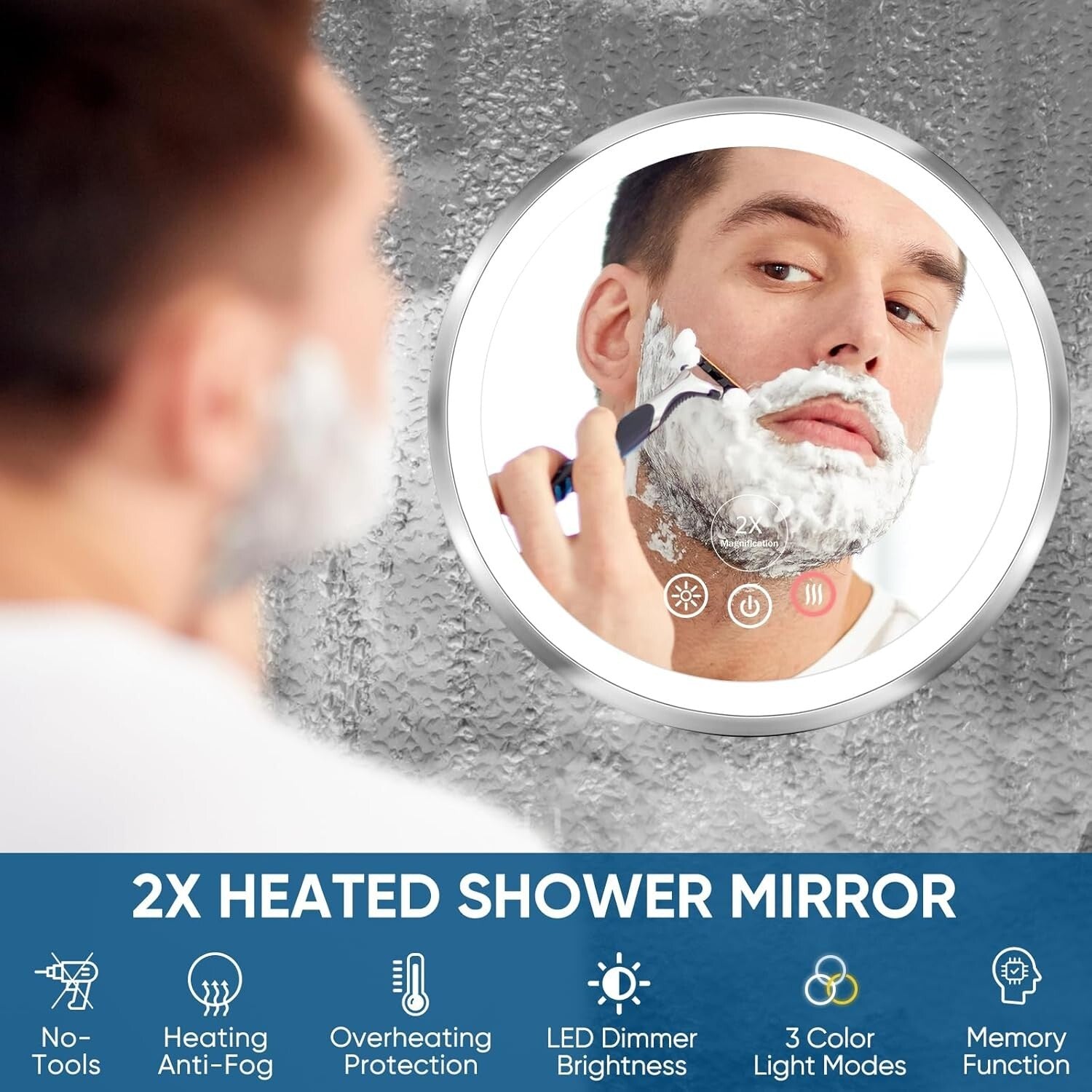 2X Heated Fogless Shower Mirror with Dimmable Light - Stylish Bathroom Upgrade