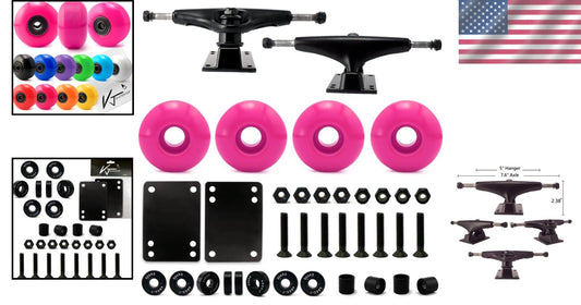 Complete 5.0 Skateboard Parts Kit: Trucks, 52mm Pink Wheels, ABEC 7 Bearings