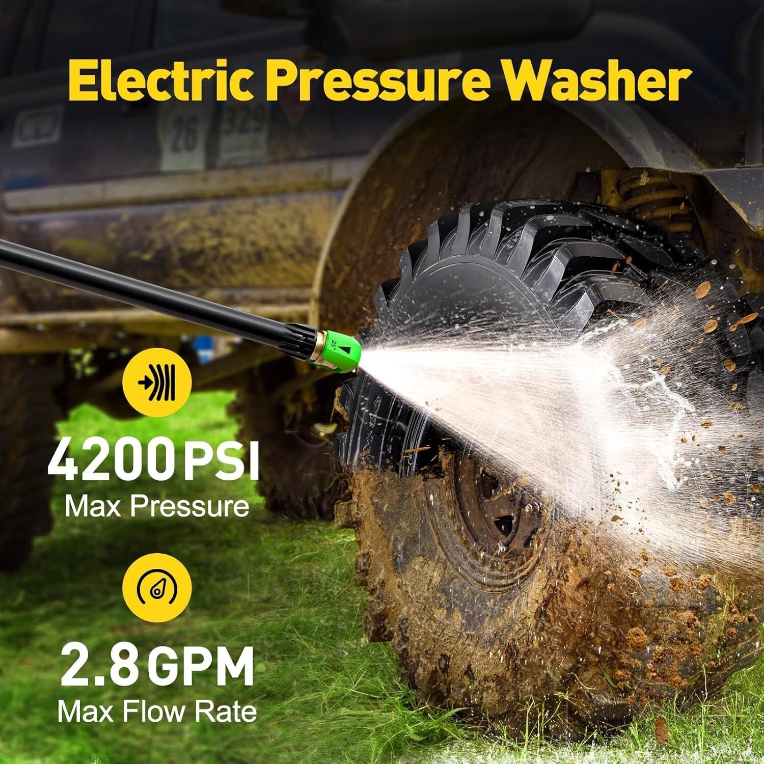 Electric Pressure Washer 4200 PSI - Ultimate 3 Nozzle Cleaning for Cars & Patios