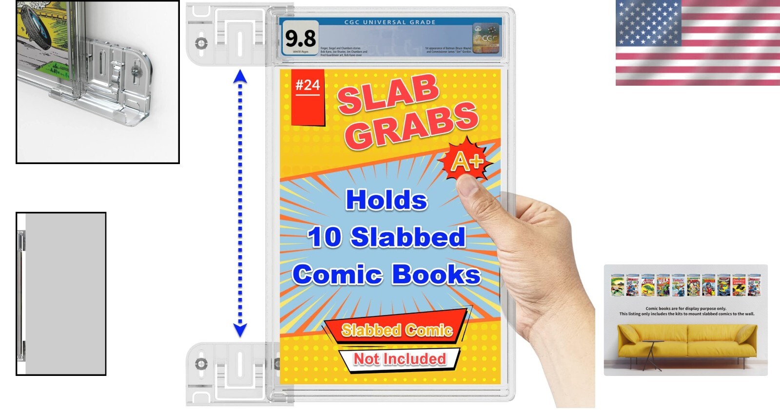 10-Pack Heavy-Duty Comic Book Display Shelf Slab Wall Mount Kit - Clear Finish
