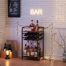 Load image into Gallery viewer, 3-Tier Industrial-Chic Wine Bar Table with 8-Bottle Rack - Space-Saving Elegance