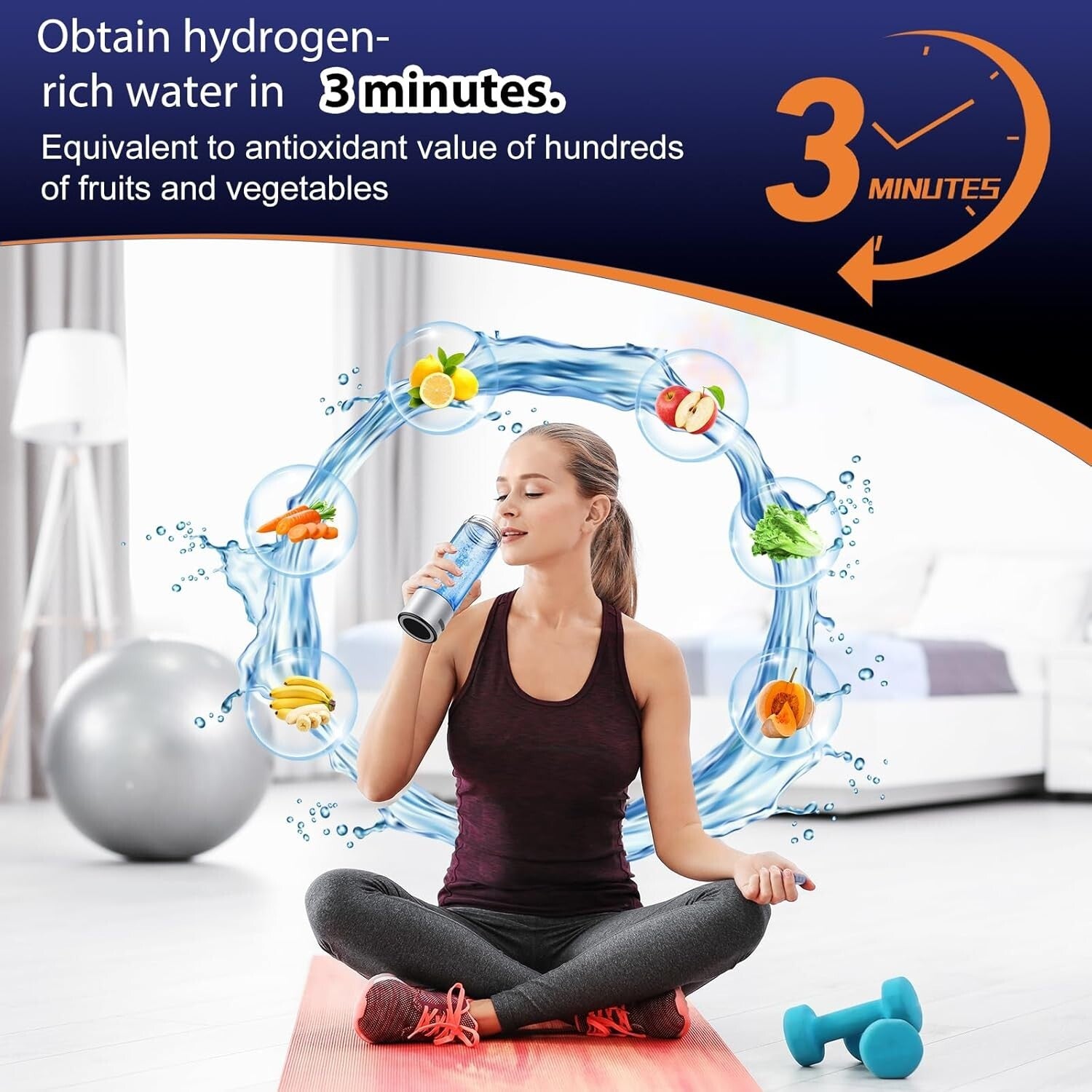 Rechargeable Hydrogen Water Bottle - Quick Electrolysis for Health Benefits