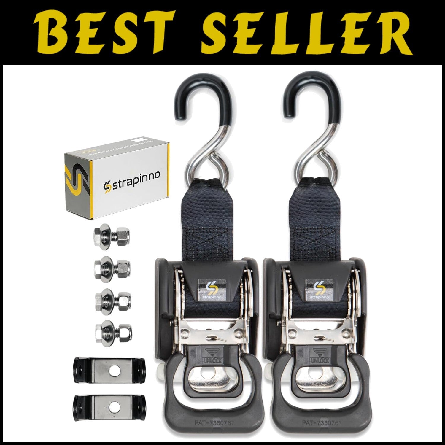No-Tangle 2-Pack Ratchet Straps with Safety S-Hook - Safe & Reliable Hauling