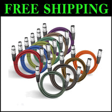 Load image into Gallery viewer, Professional 3ft Hybrid Braided XLR Cables - 10-Pack for Mic &amp; Speaker Systems