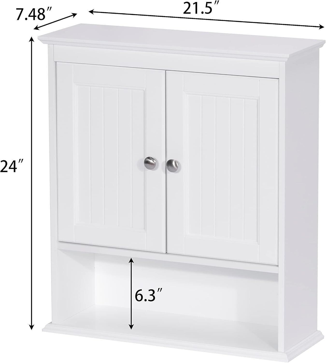 Durable Wall-Mounted Medicine Cabinet with Decorative Paneling & Nickel Handles
