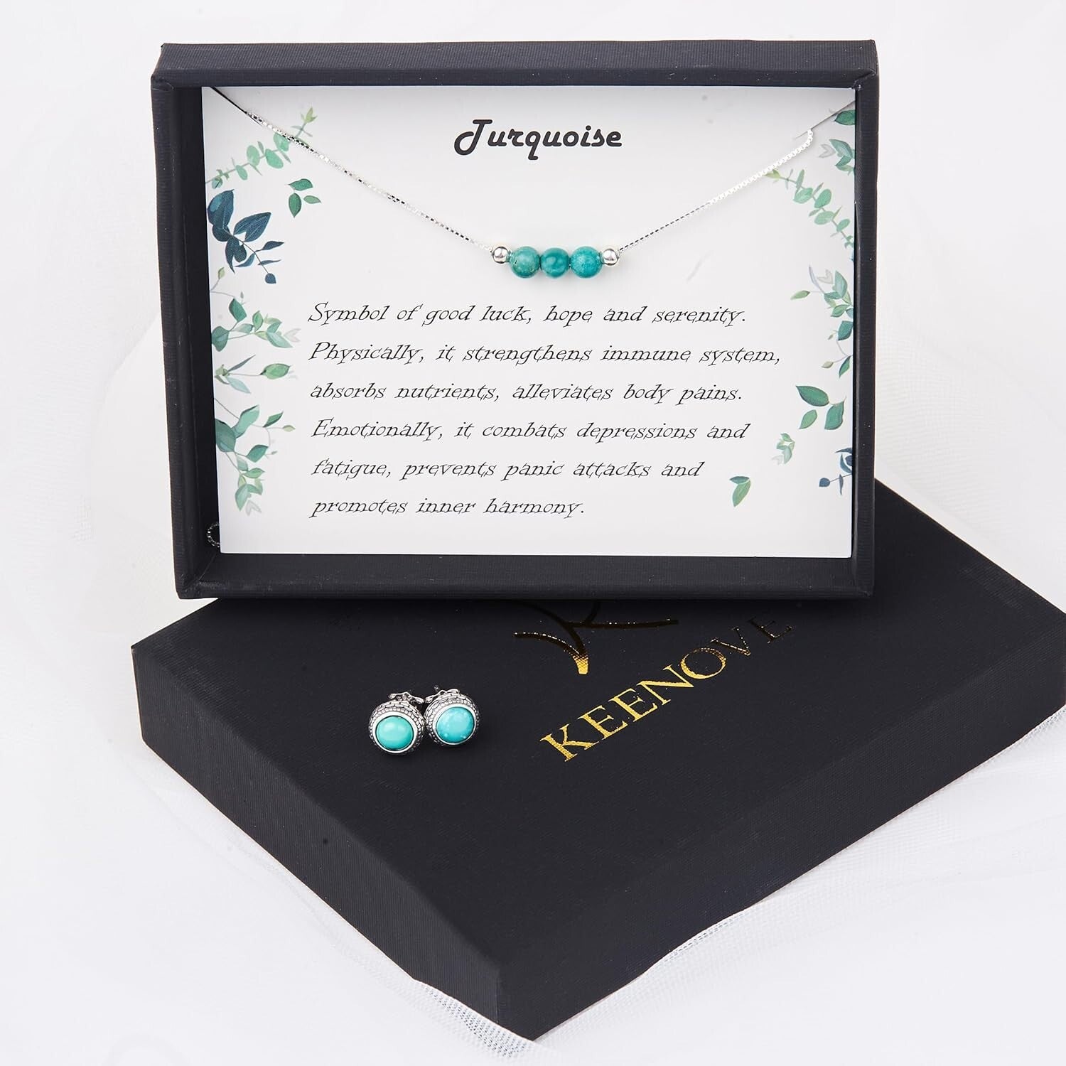 Elegant Turquoise Crystal Jewelry Set | Handmade 925 Silver Necklace & Earrings