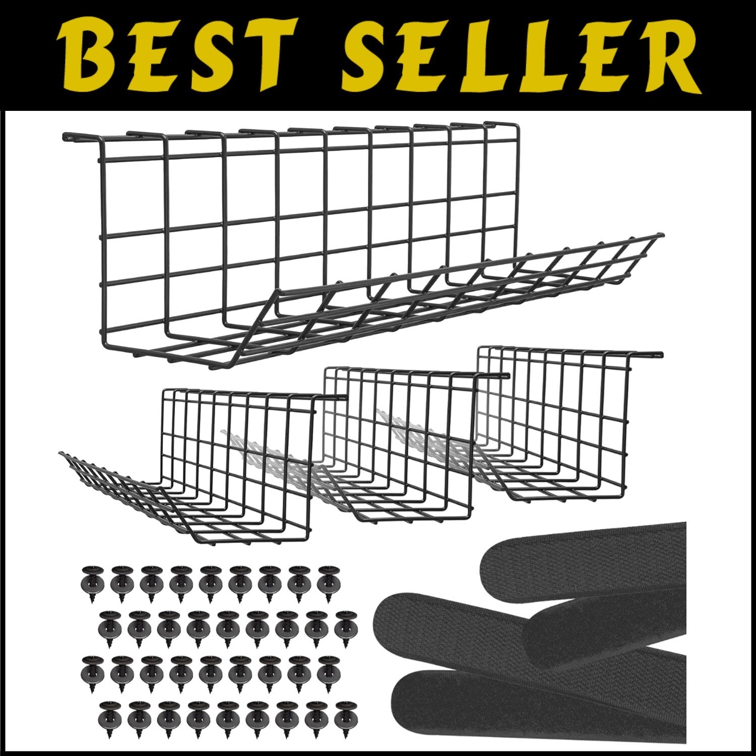 Modern Cable Organizer Tray for Desks - Install Under or On Wall for Elegance