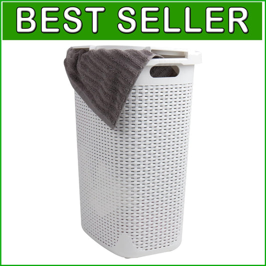 60L Lightweight Wicker-Style Laundry Hamper with Hinged Lid - Stylish Storage
