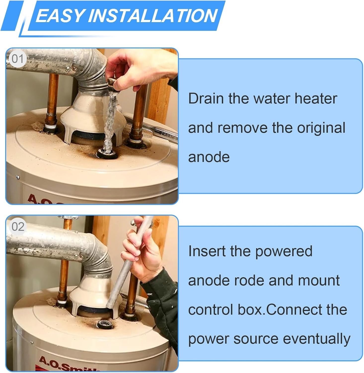 Electric Titanium Anode Rod for Bradford White Water Heaters - Odor Eliminator