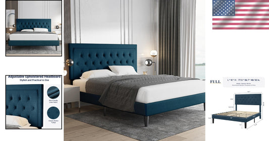 Stylish Full Size Platform Bed with Wood Slat Support and Adjustable Headboard