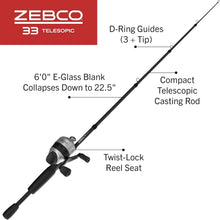 Load image into Gallery viewer, Portable 33 Spinning Reel &amp; Fiberglass 6ft Telescopic Rod - Fishing Convenience
