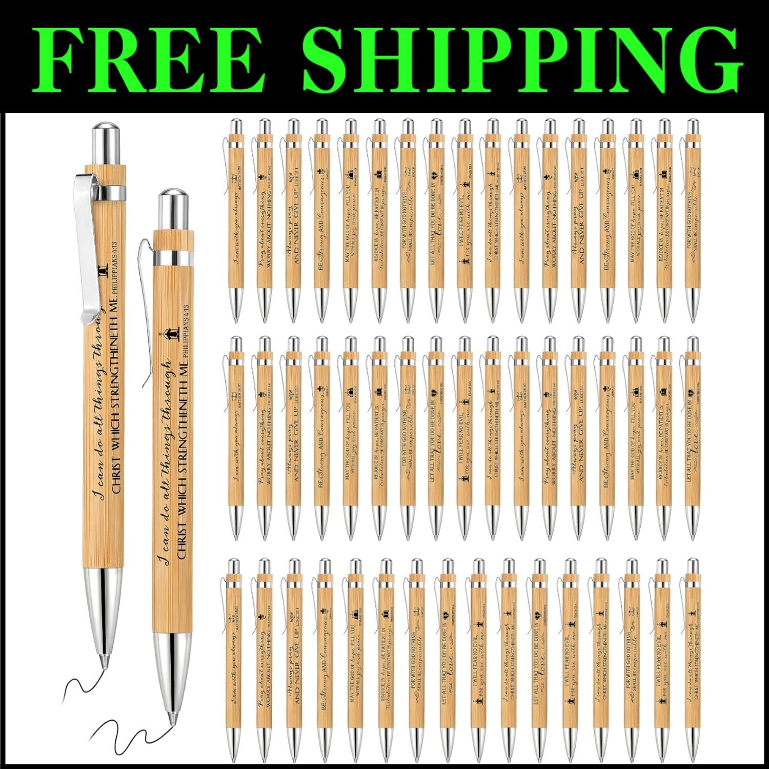 Bulk 200 Bible Verse Retractable Bamboo Pens - Stylish Writing Gifts for All