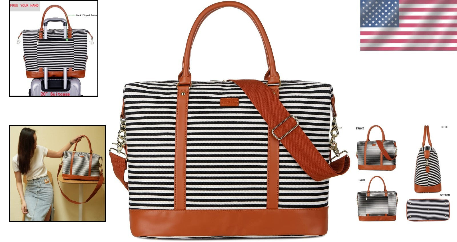 Stylish Women's Fitted Canvas Travel Bag - 16x12x8 Inches, Lifetime Guarantee