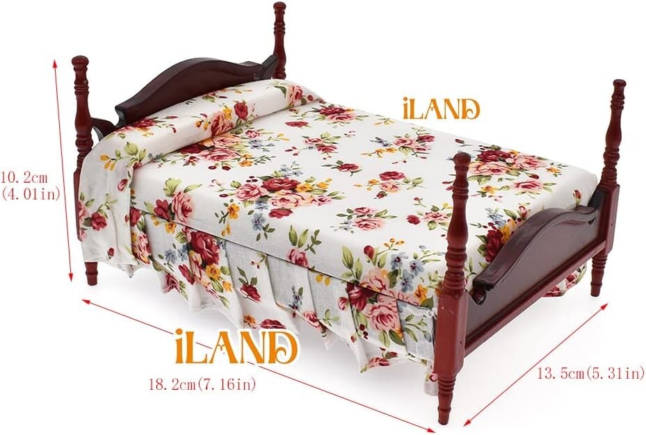 6-Piece Mahogany Dollhouse Furniture Set - Includes Bed, Wardrobe & More