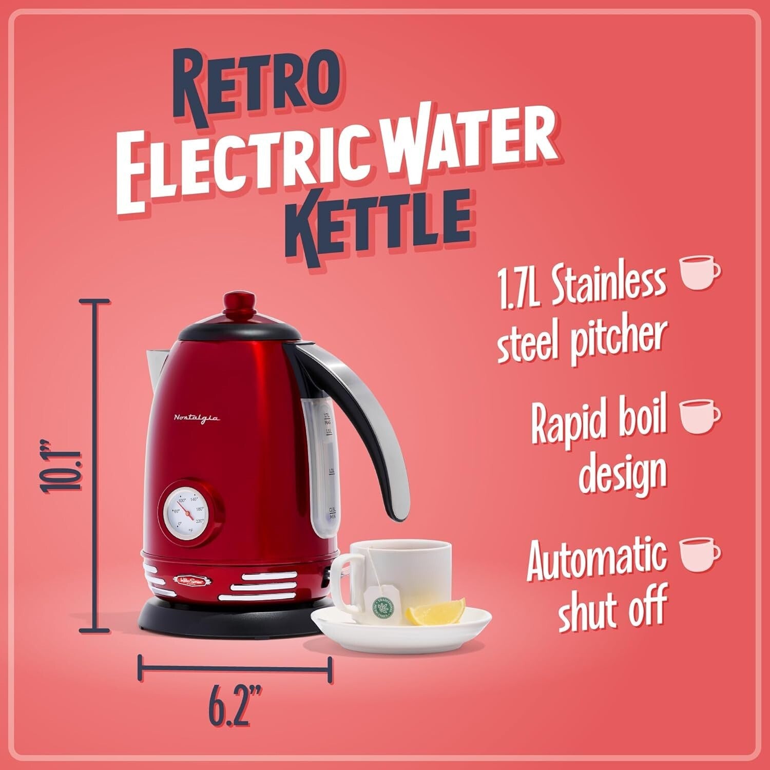 1.7L Retro Electric Water Kettle with 1500W Rapid Boil and Boil-Dry Protection