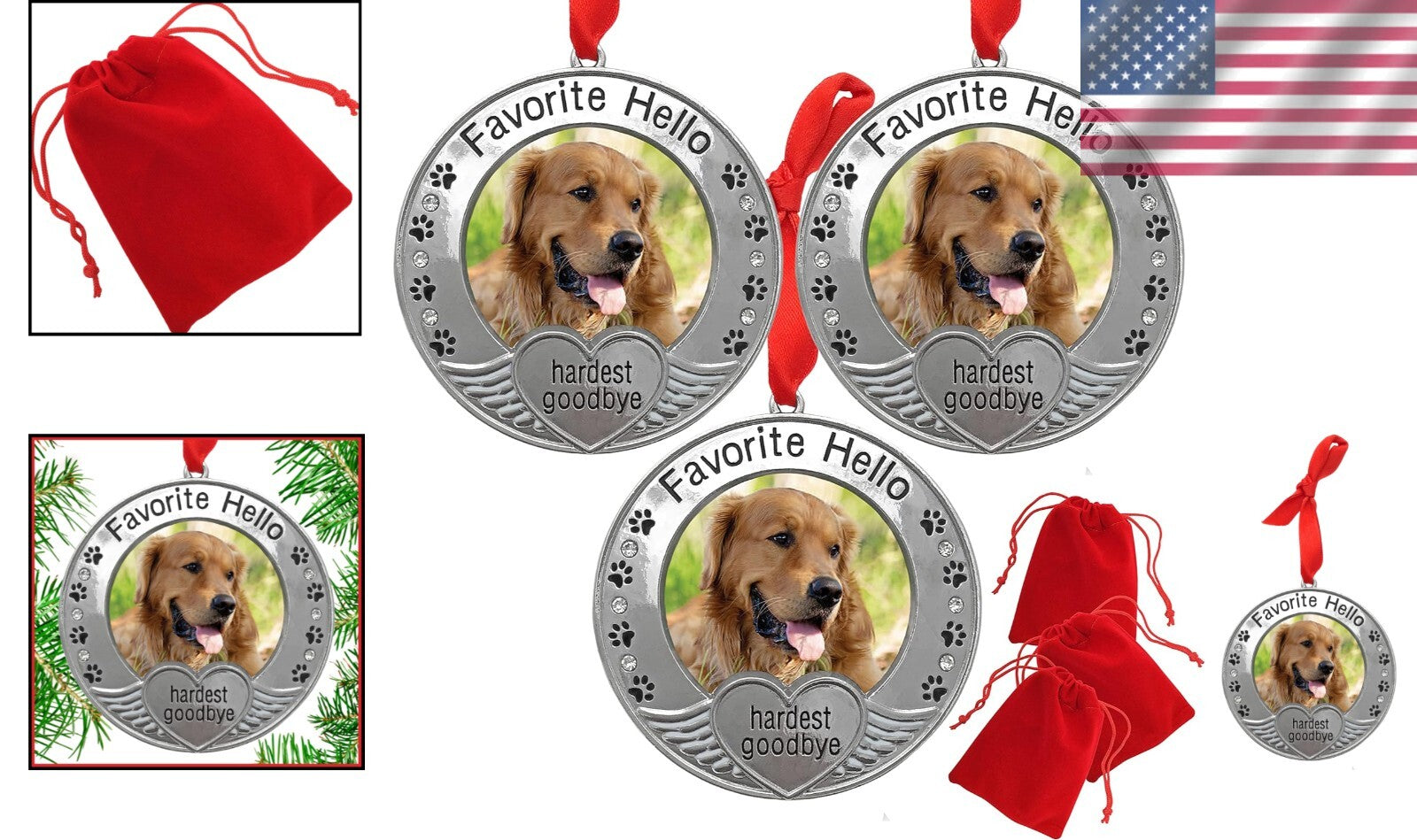 Heartfelt Pet Remembrance Ornaments with Photo Frame - Gift Bag Included