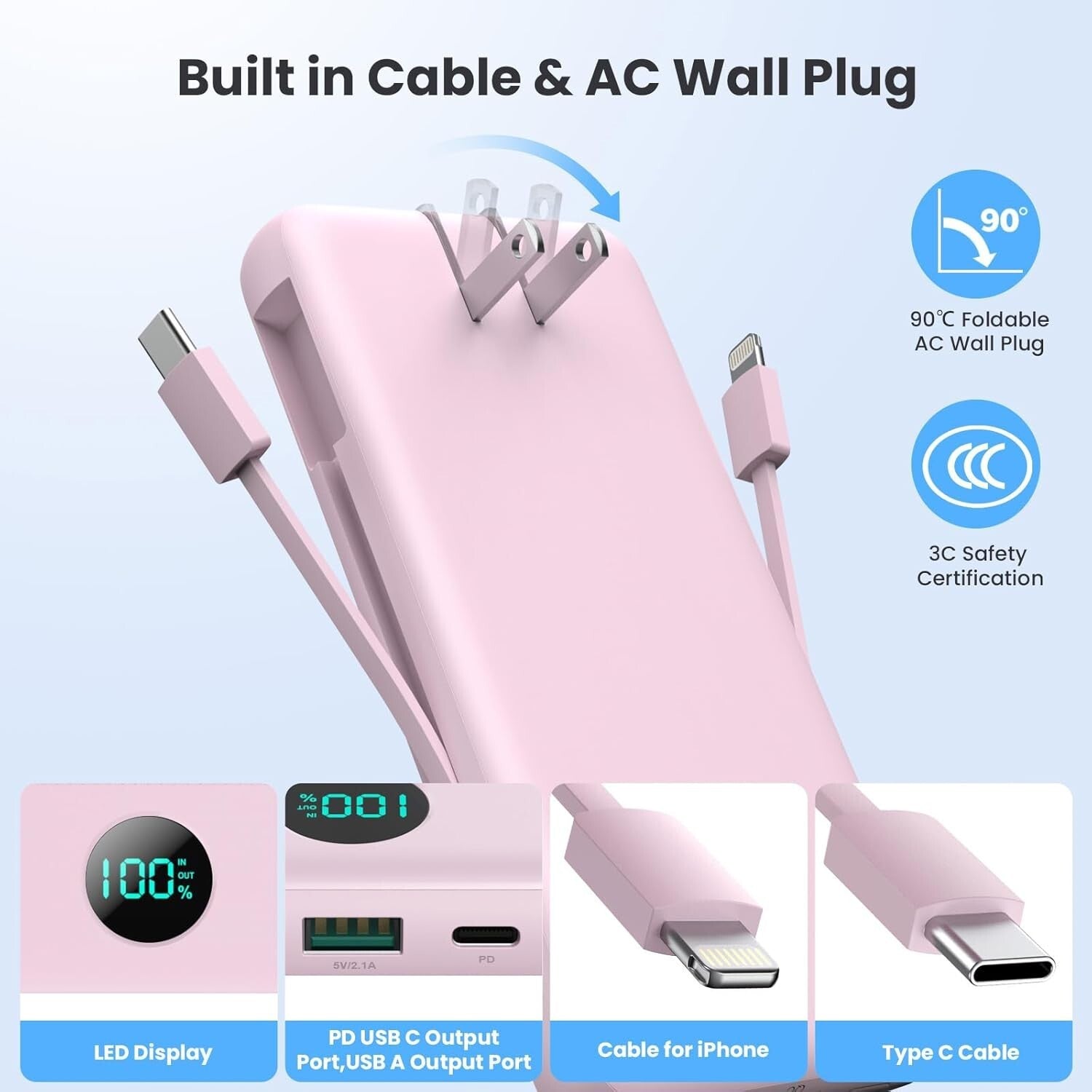 33800mAh Portable Charger with Built-in Cables & 25W Fast Charging Power Bank