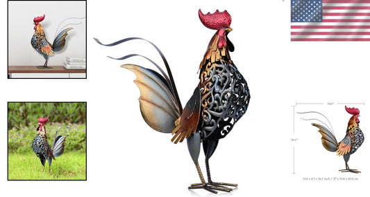 Charming Metal Rooster Statue - Versatile Sculpture for Indoor and Outdoor Use