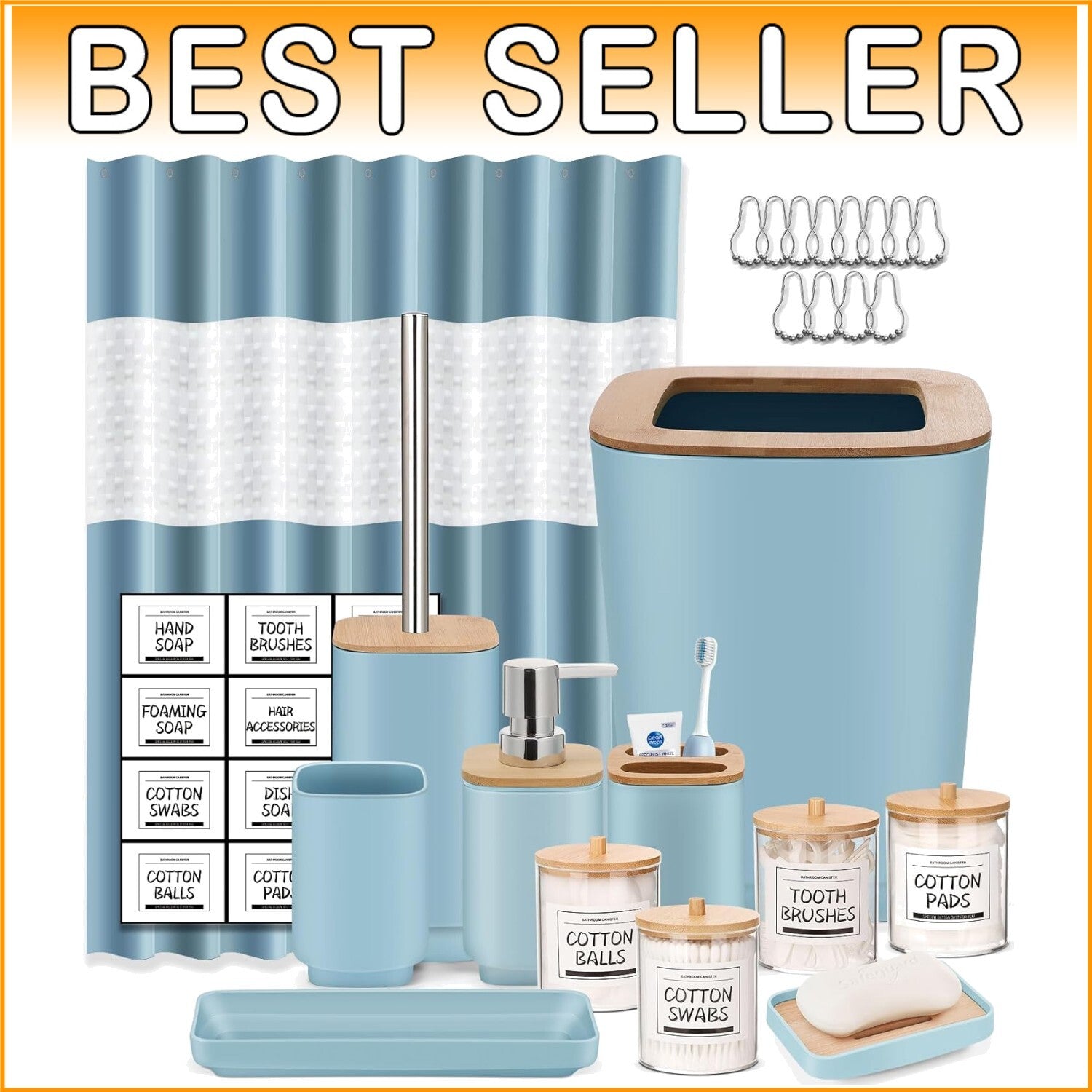 Elegant 24-Piece Navy Blue Bathroom Accessories Set with Shower Curtain & Tra...