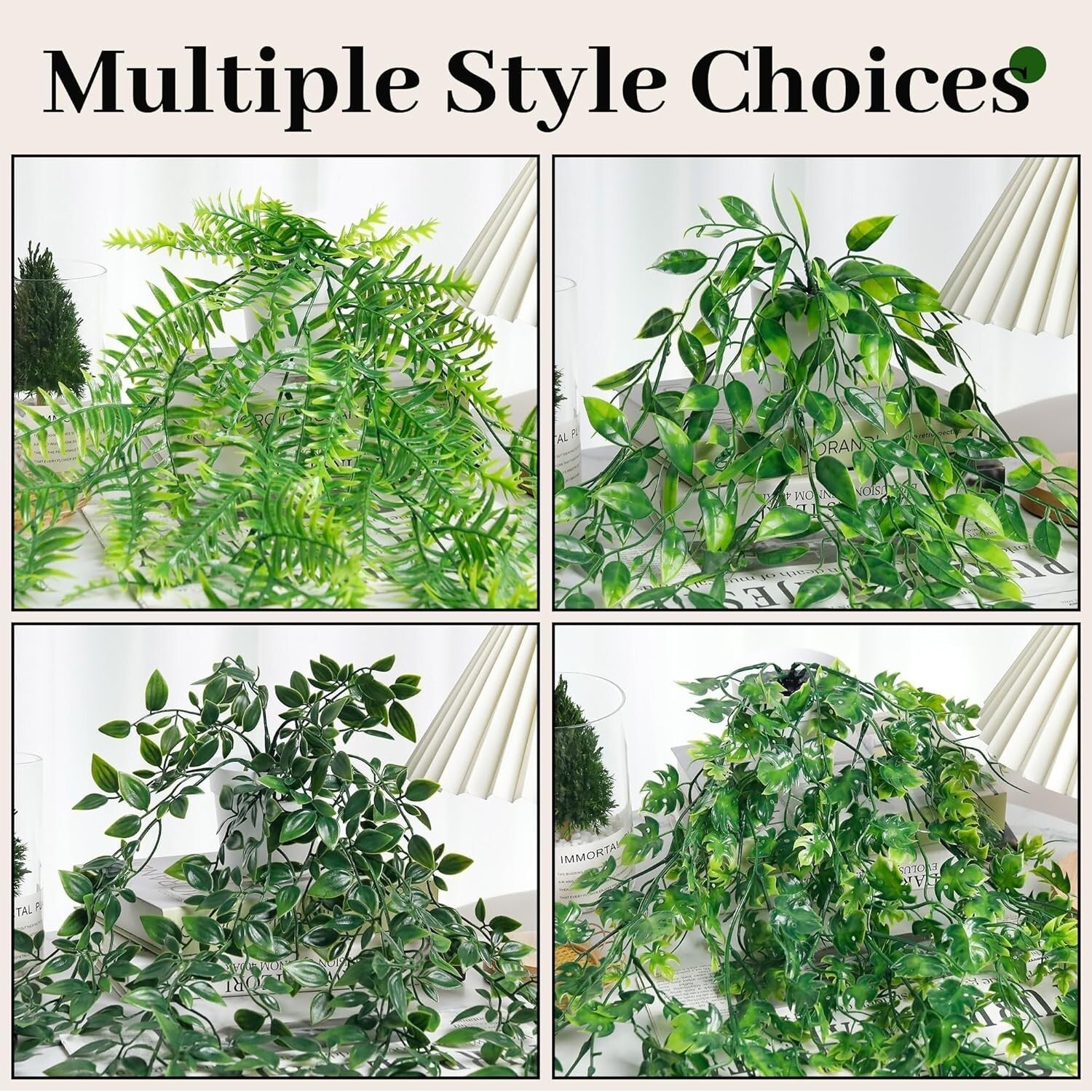 8-Piece Artificial Ivy and Eucalyptus Hanging Plants in Elegant White Pots