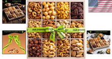 Load image into Gallery viewer, Nutritious Gourmet Nuts Gift Basket with Elegant Green Ribbon Presentation