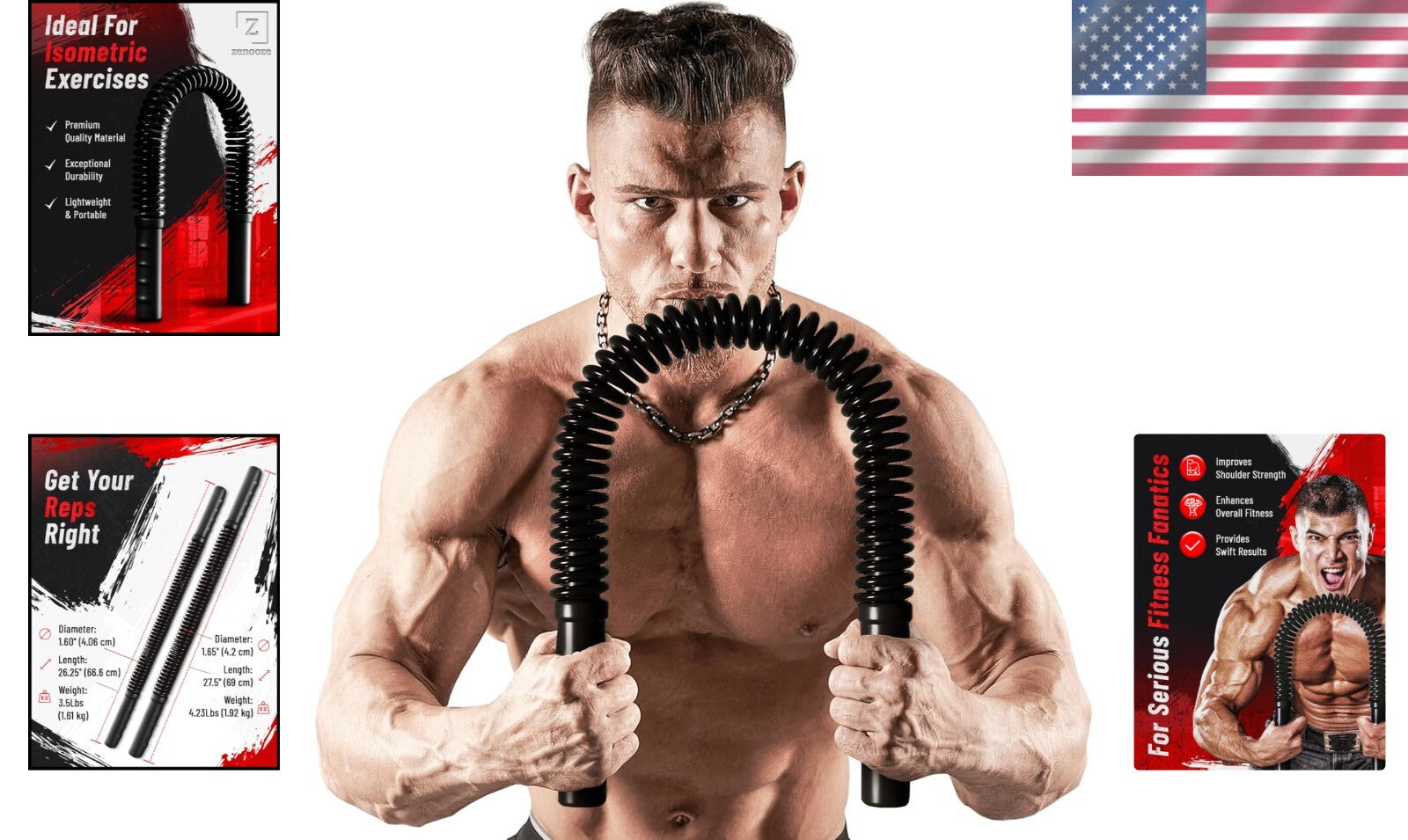 Durable Upper Body Strength Trainer - Power Twister Flex Bar for Chest & Arms