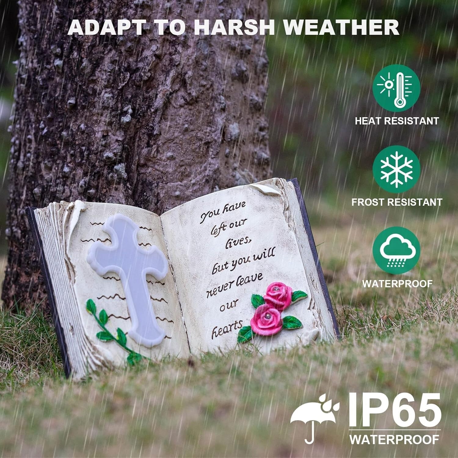 Durable Resin Solar Bible Cross Stake Light for Garden & Grave Decoration