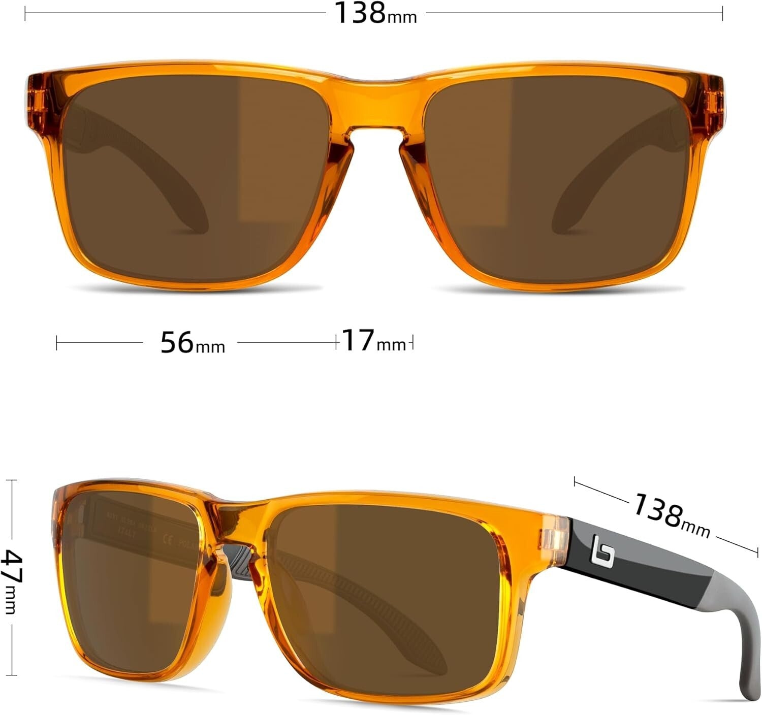 Lightweight B7066 Polarized Sunglasses with Comfort Spring Hinges - Italian Made